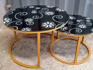 Black Nesting Coffee Table Marble Glass Effect