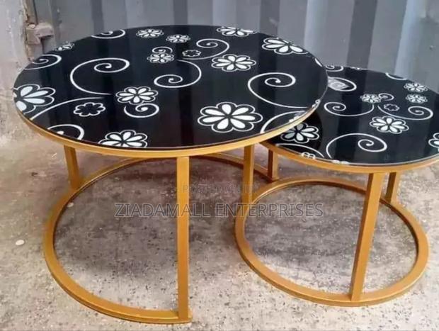 Black Nesting Coffee Table Marble Glass Effect - main view