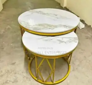 Nest of Tables MDF With Marble Effect L White Modern Coffee
