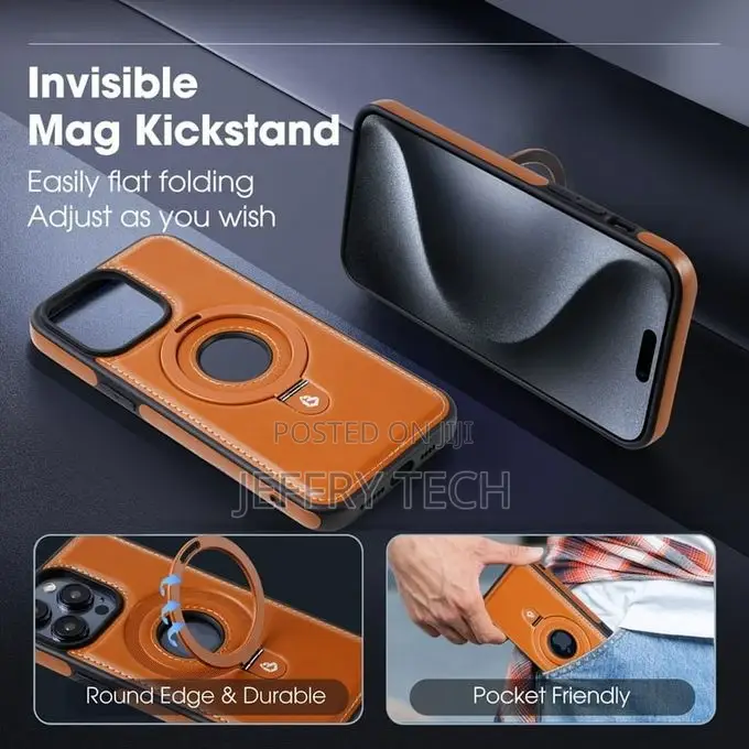 iPhone 15 Pro Max Magnetic Leather Case With Magsafe Ring