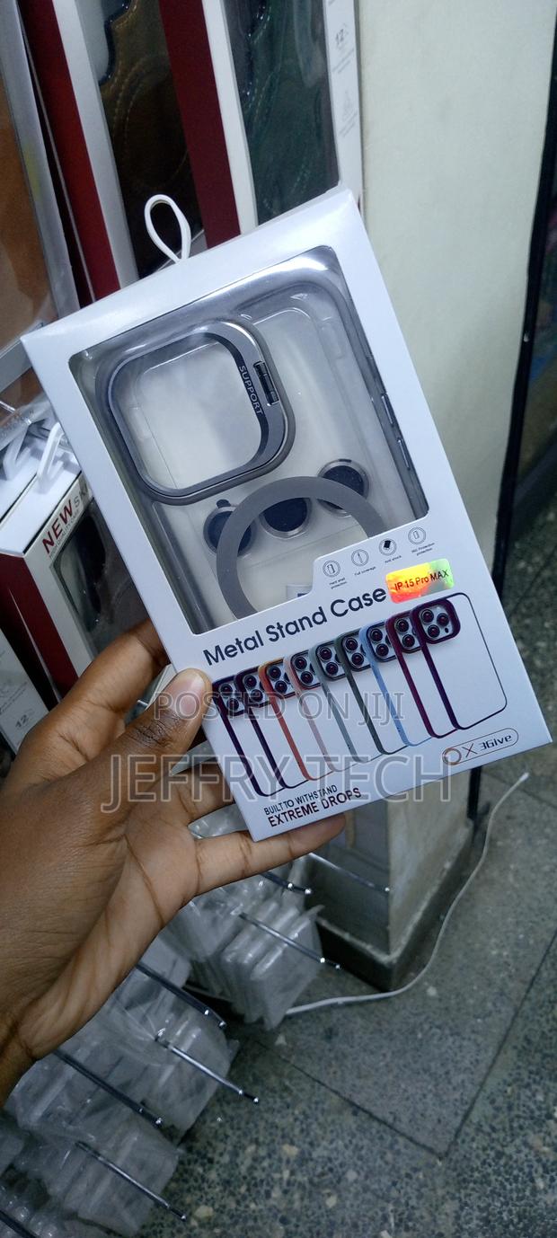 Magnetic Stand Lens L Ring Case for iPhone 15 Pro Max Gray - thumbnail 2