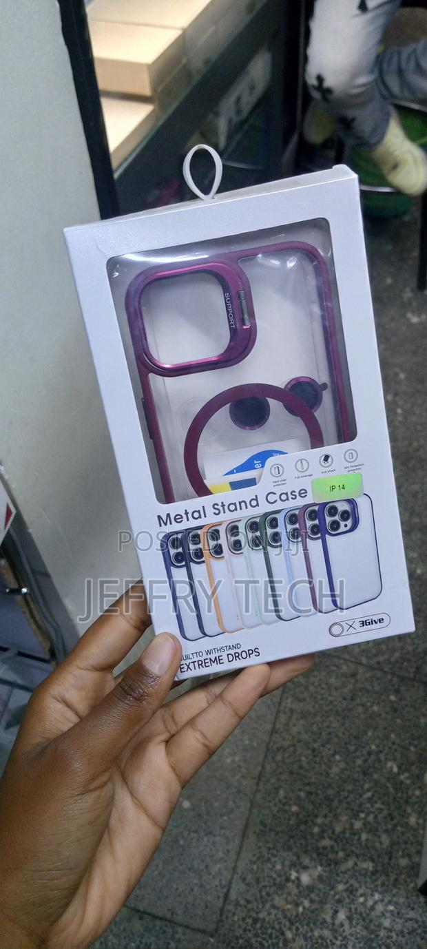 Magnetic Stand Lens Metal Ring Case for iPhone 14 Purple - thumbnail 2