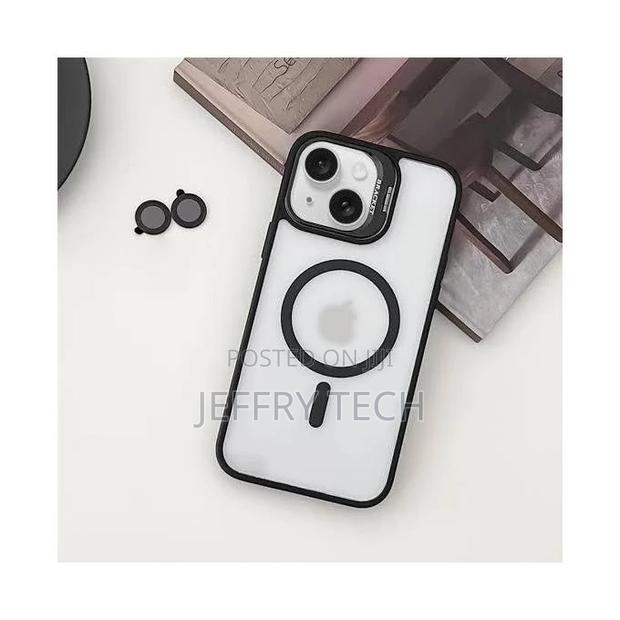 Black Magsafe Stand/Metal Ring Lens Cover Case for iPhone 14