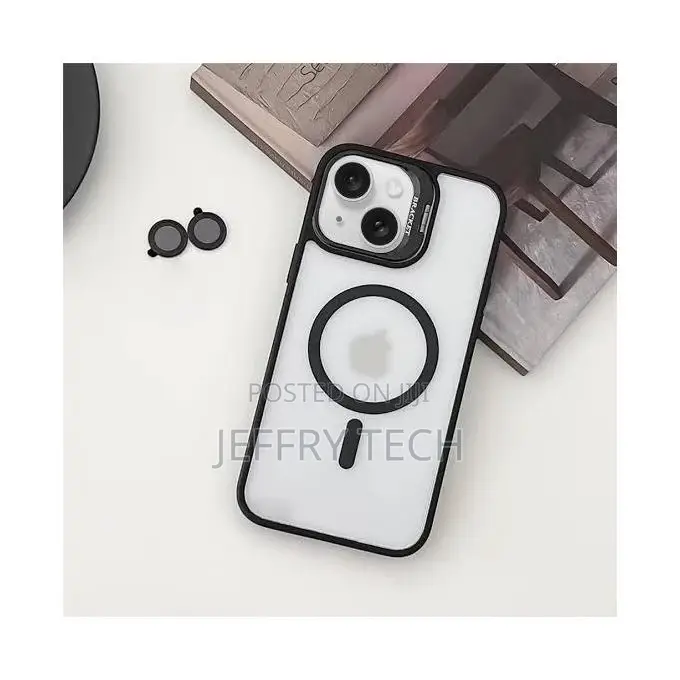 Black Magsafe Stand/Metal Ring Lens Cover Case for iPhone 14