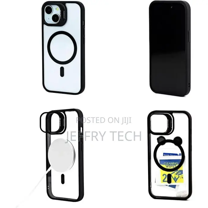 Black Magsafe Stand/Metal Ring Lens Cover Case for iPhone 14