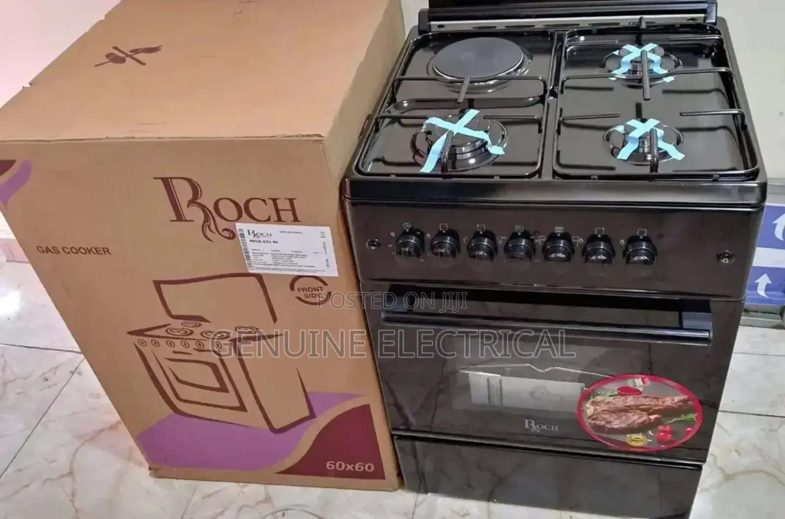 Roch - 60x60cm 3 Gas Burners + 1 Hotplate Cooker-Black