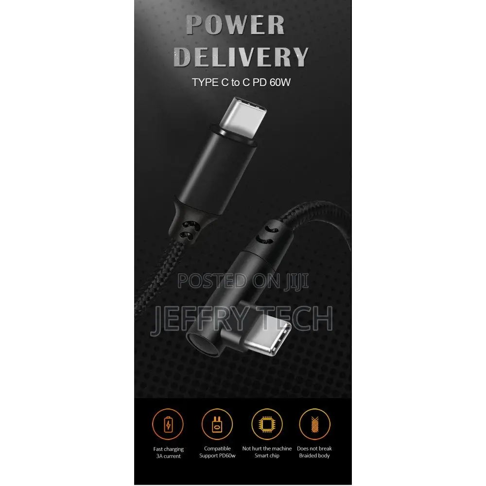 Type-C to Type-C Cable: Right Angle, Fast Charging, 90° Nylo