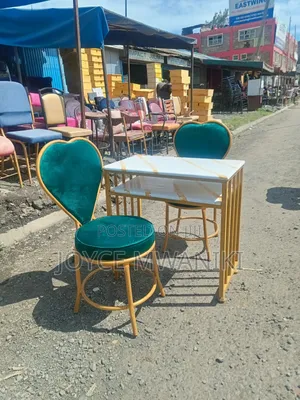 Manicure Set, 2 Green Love Seats, Marble Table 
