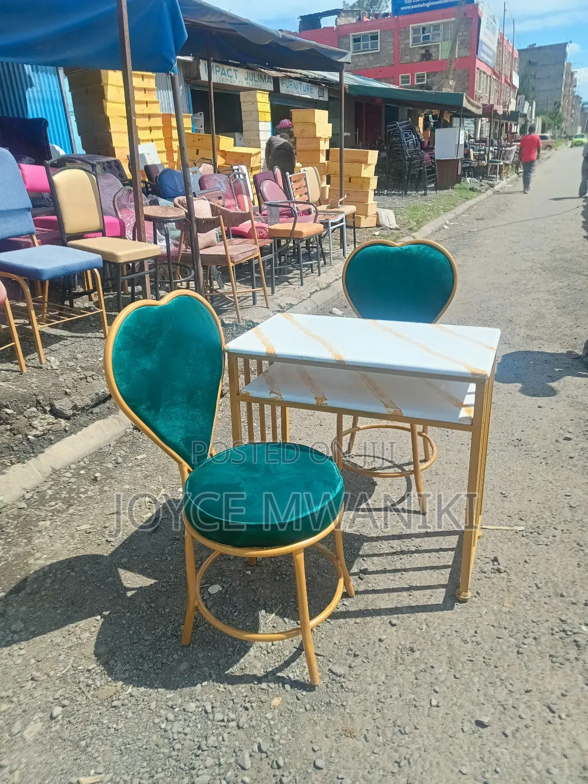 Manicure Set, 2 Green Love Seats, Marble Table 