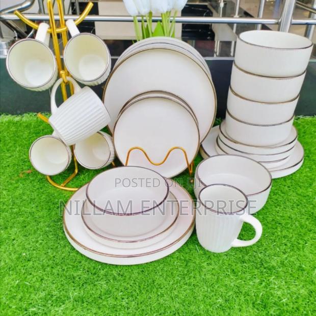 24pcs Cream Dinner Set With Gold Rim