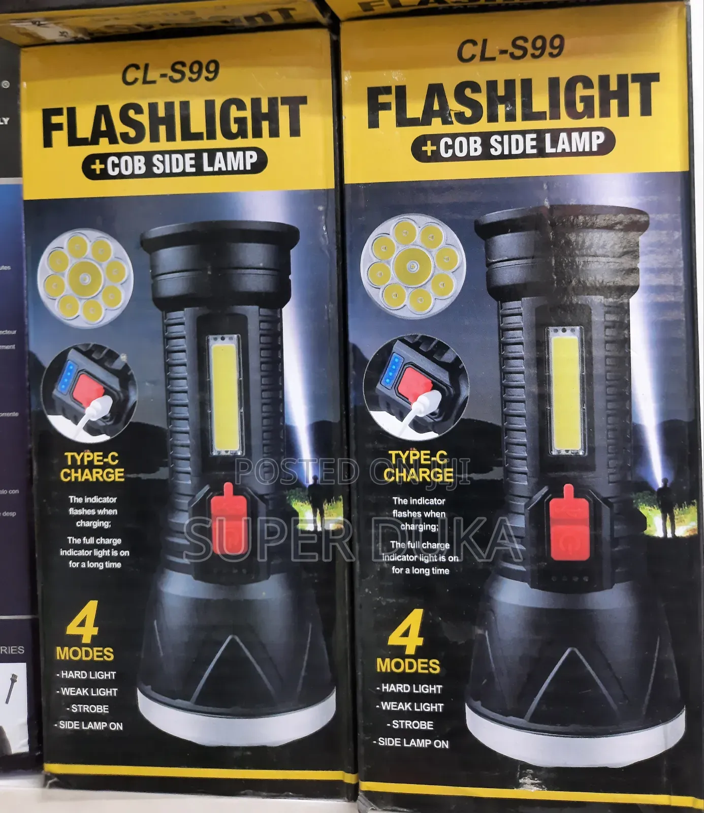 Torch.Rechargeable CL S99 Flash Light + COB Side Lamp.