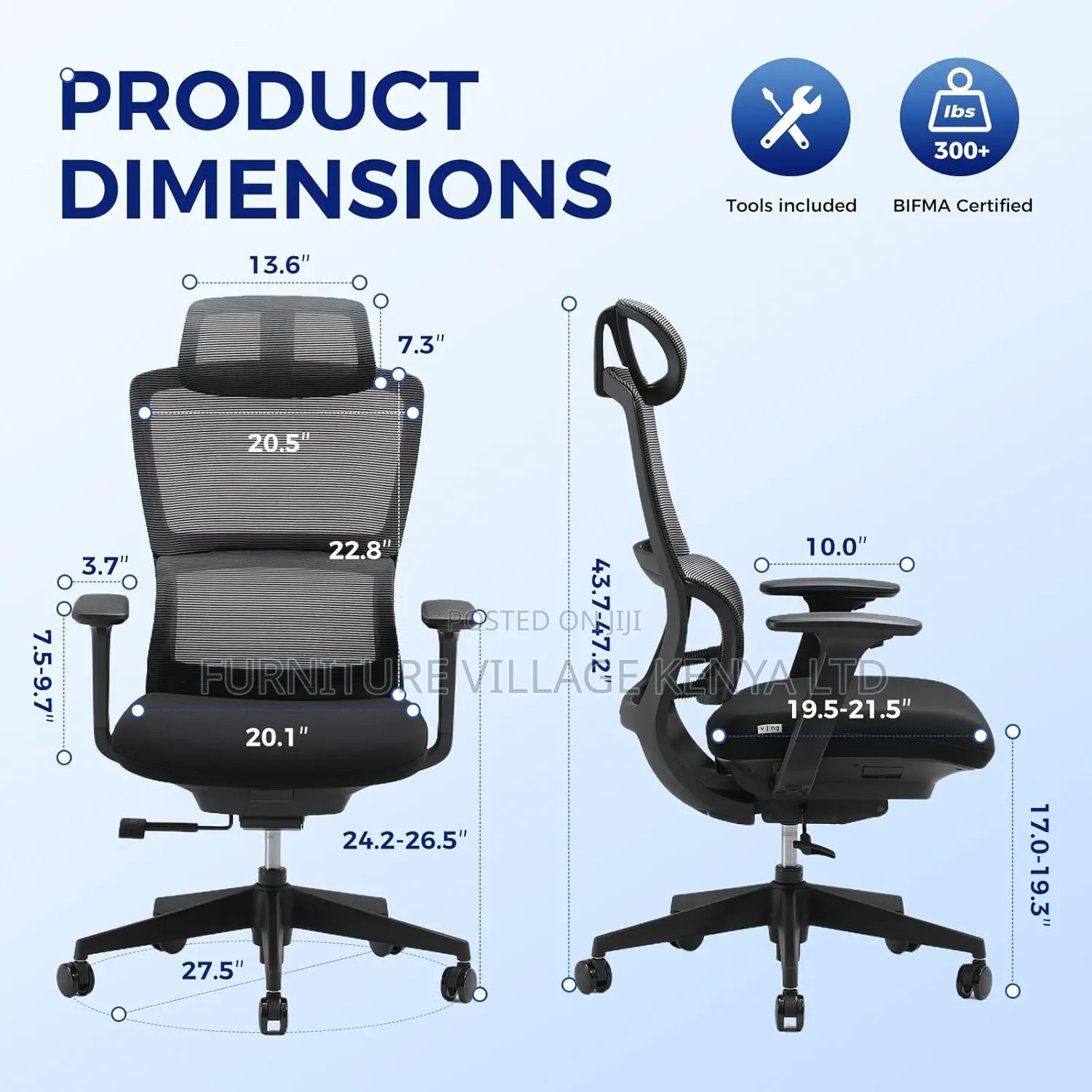 Office Chairs; Executive High-Back Mesh Adjustable Seat
