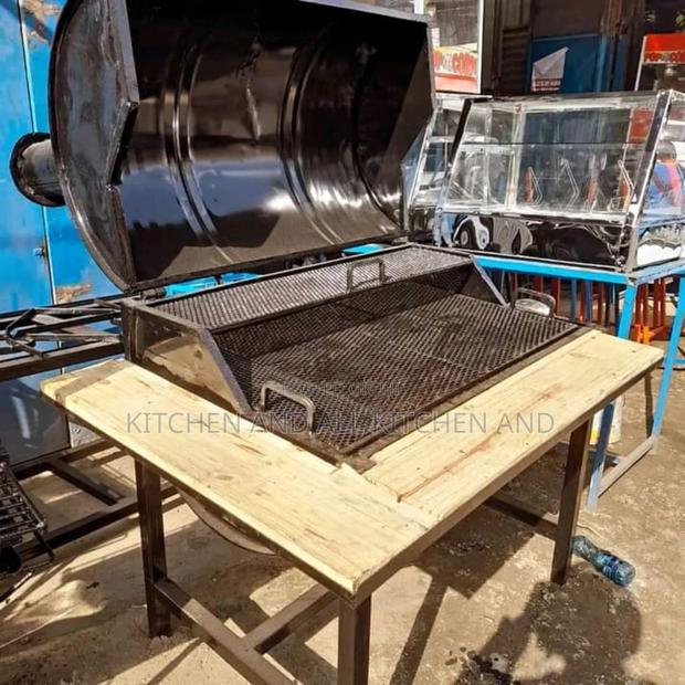 Outdoor BBQ Mild Steel Jiko With Wooden Workspace