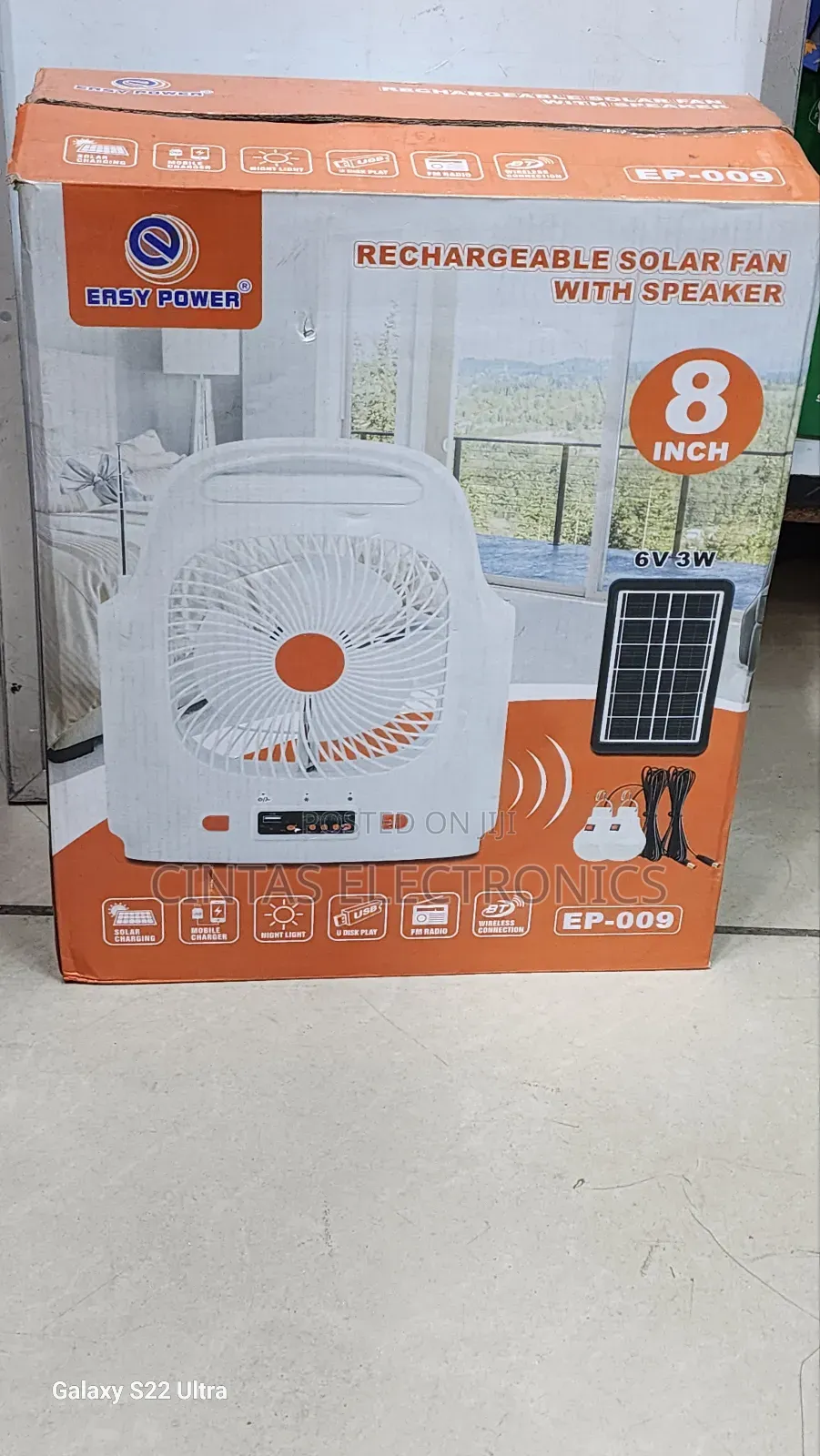 Easy Power EP-009 Rechargeable Solar Fan With Speaker 8"