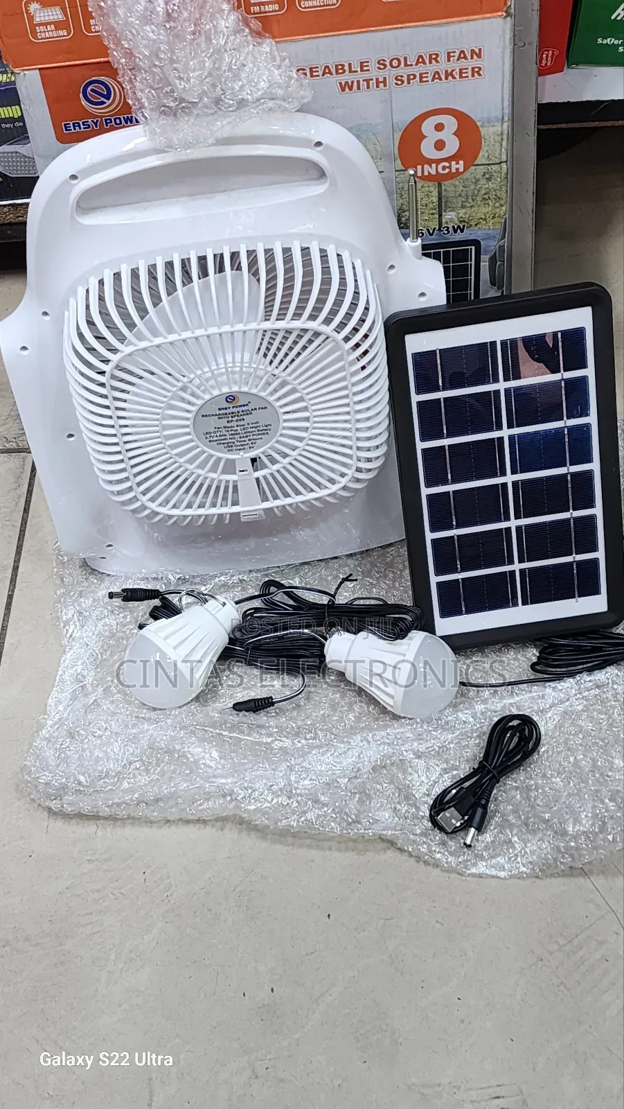 Easy Power EP-009 Rechargeable Solar Fan With Speaker 8"