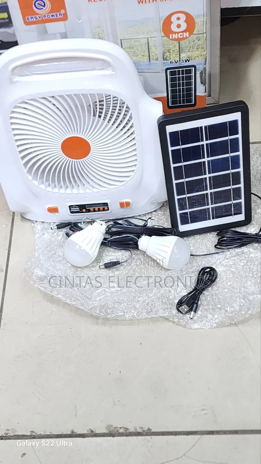 Easy Power EP-009 Rechargeable Solar Fan With Speaker 8"