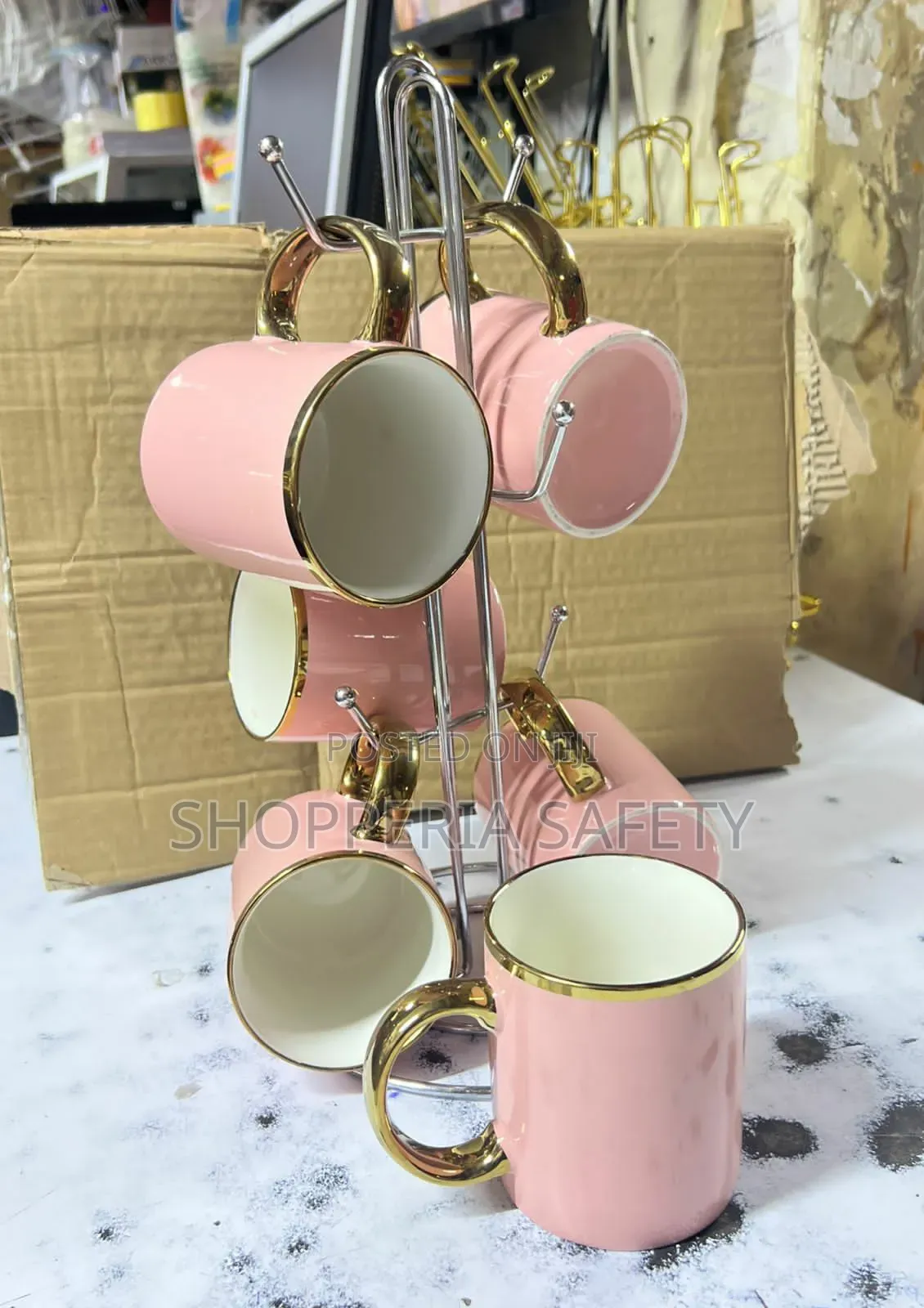 Ceramic Pink+ Gold Cups _ 330 Ml