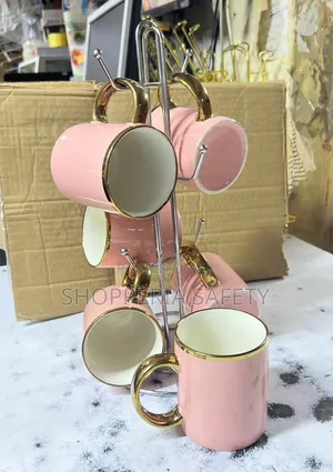 Ceramic Pink+ Gold Cups _ 330 Ml