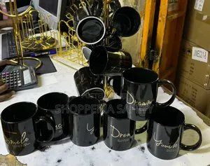 6 PCS Black Ceramic 32 Cl Mugs