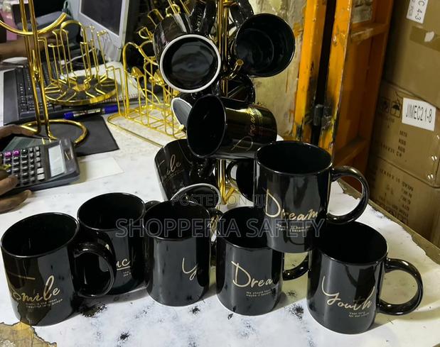 6 PCS Black Ceramic 32 Cl Mugs