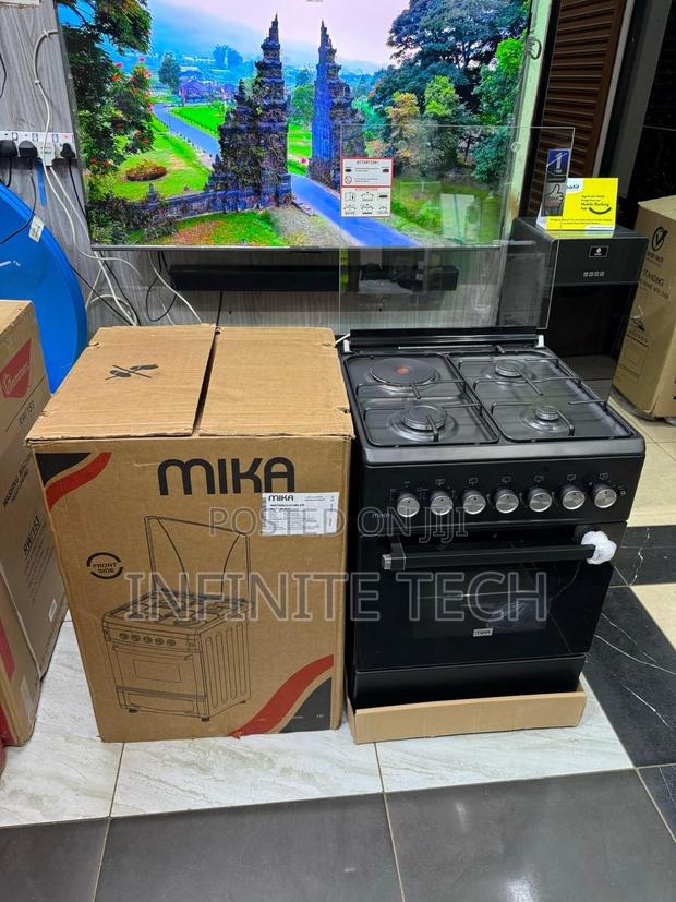 Mika 3 Gas + 1 Electric MST58U31E3BLEM Cooker, Black 58cm
