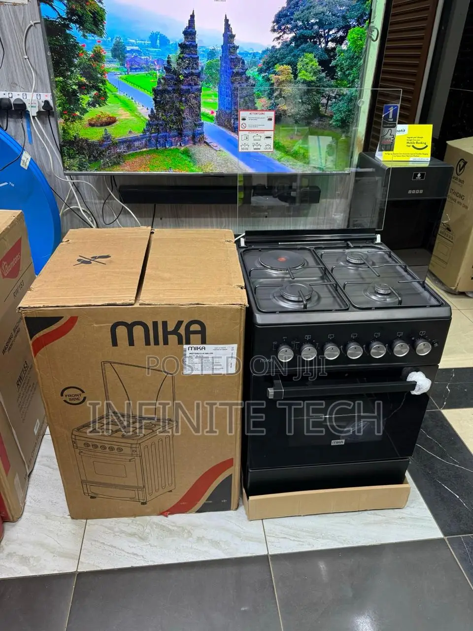Mika 3 Gas + 1 Electric MST58U31E3BLEM Cooker, Black 58cm