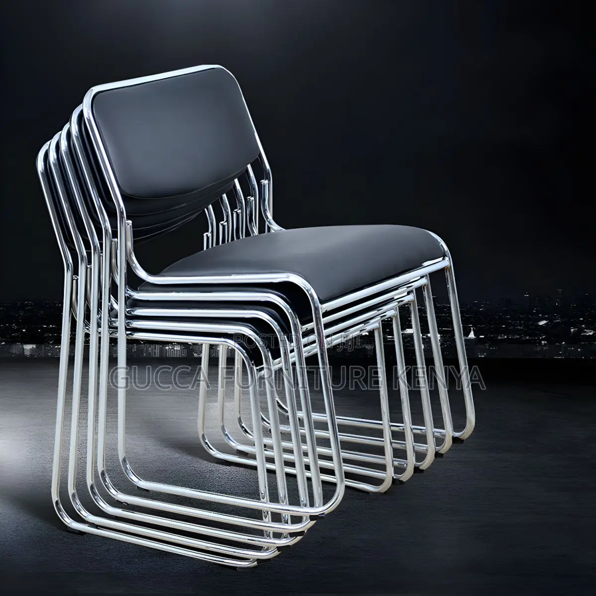 Office Chairs: Armless Leather Chrome Simple Office Seat
