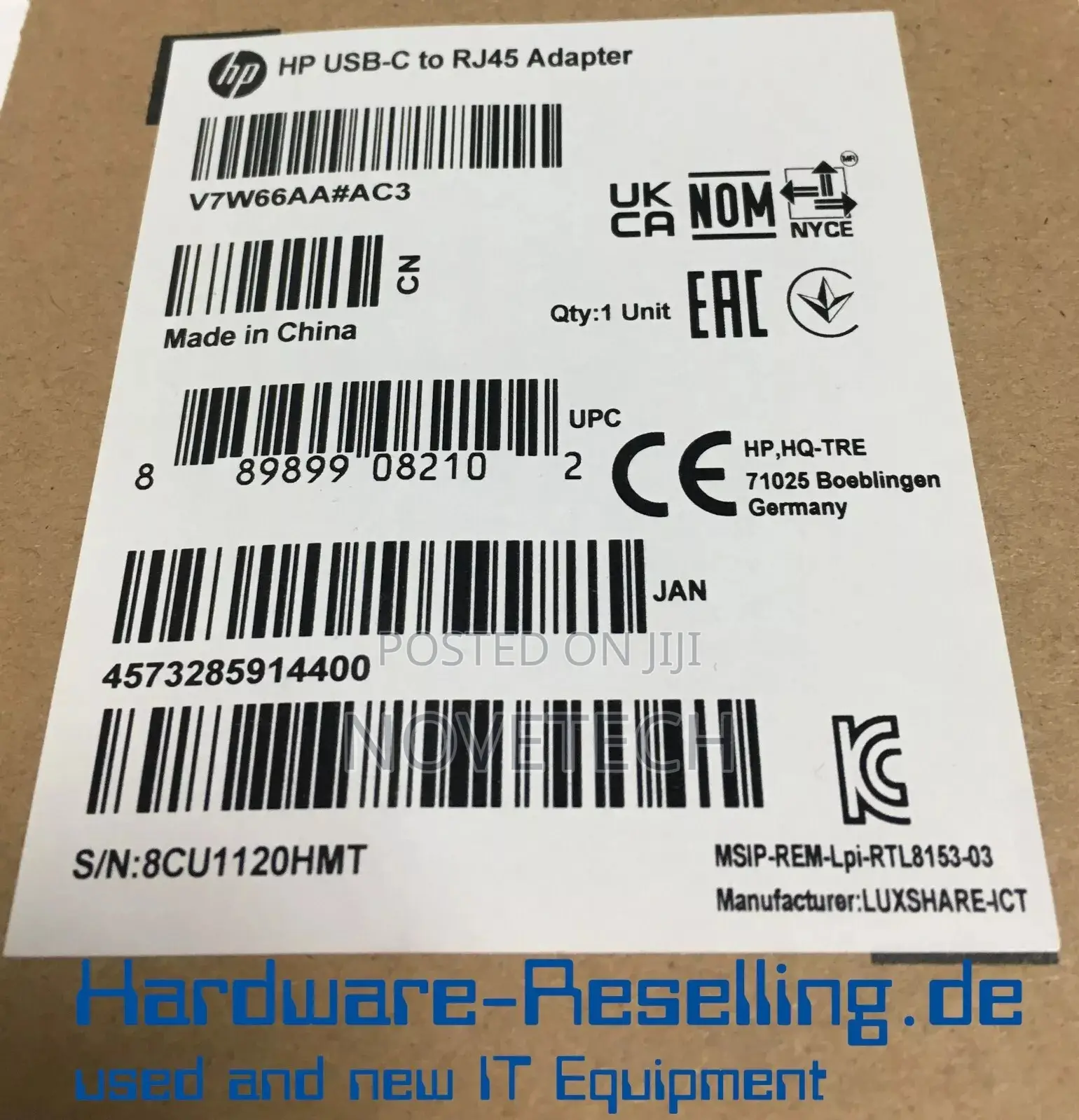 HP Type C Usb-C to Rj45 Gigabit Network Card #V7w66aa