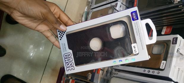 Leather Logo Cut Back Case for Apple iPhone 12 Colour Black - thumbnail 2