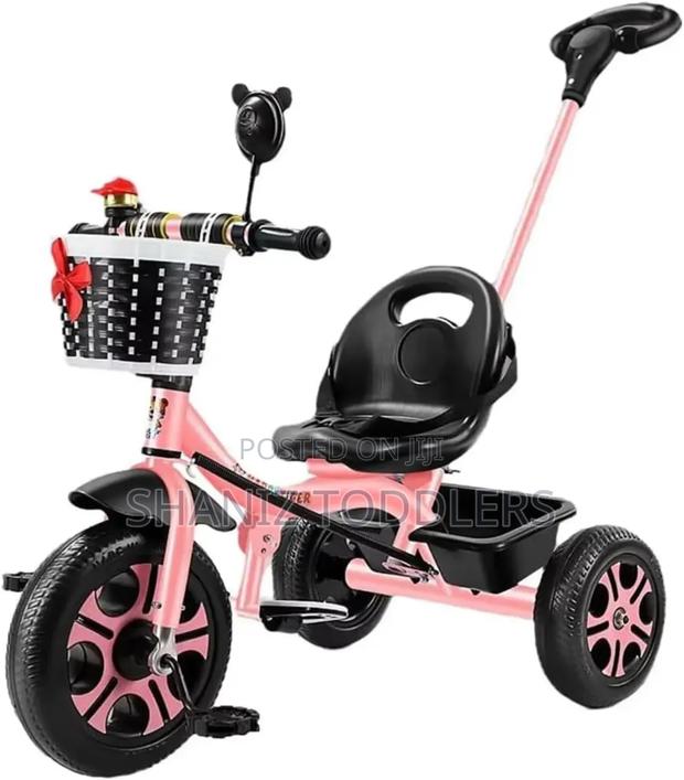 Pink Tricycle With Push Handle - main view