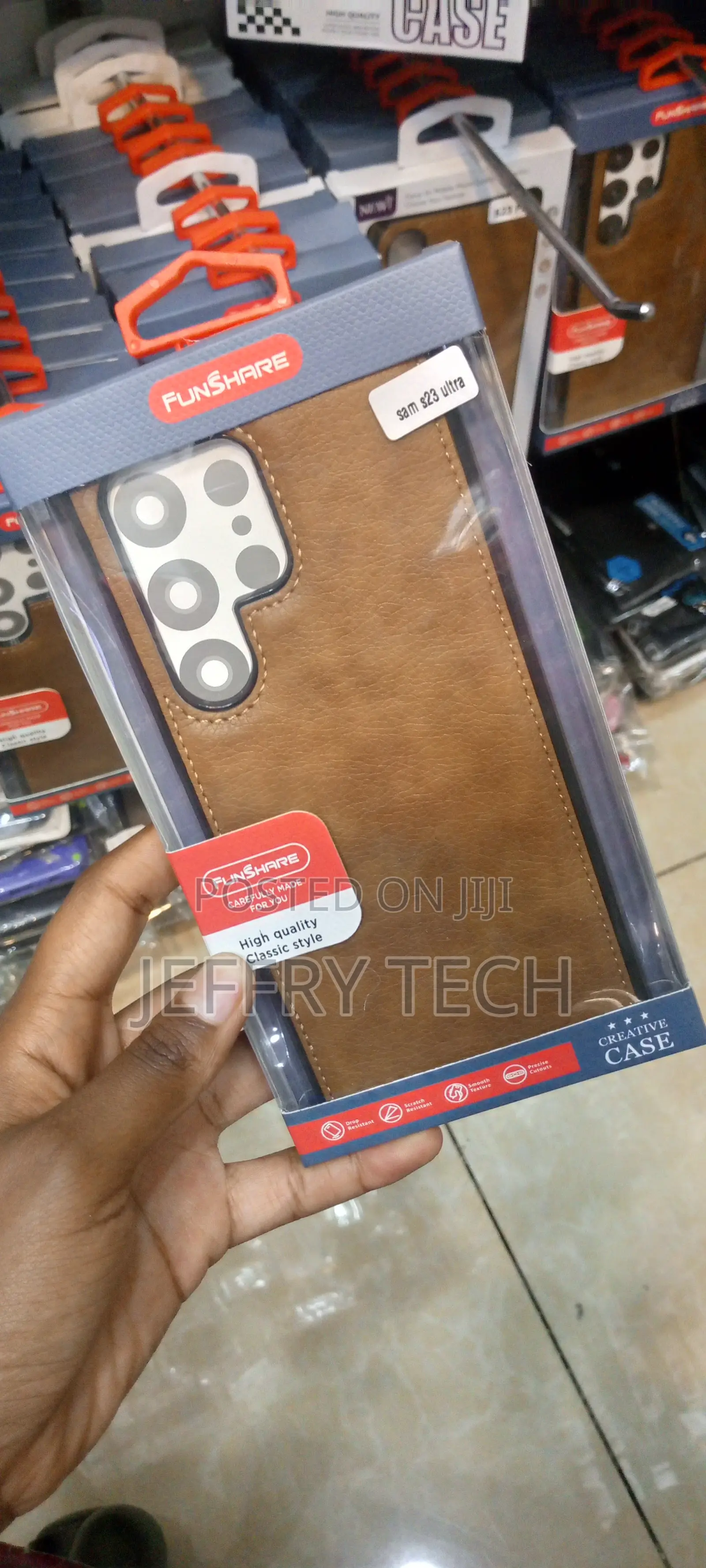 Leather Logo Cut Back Case for Samsung S23 Ultra