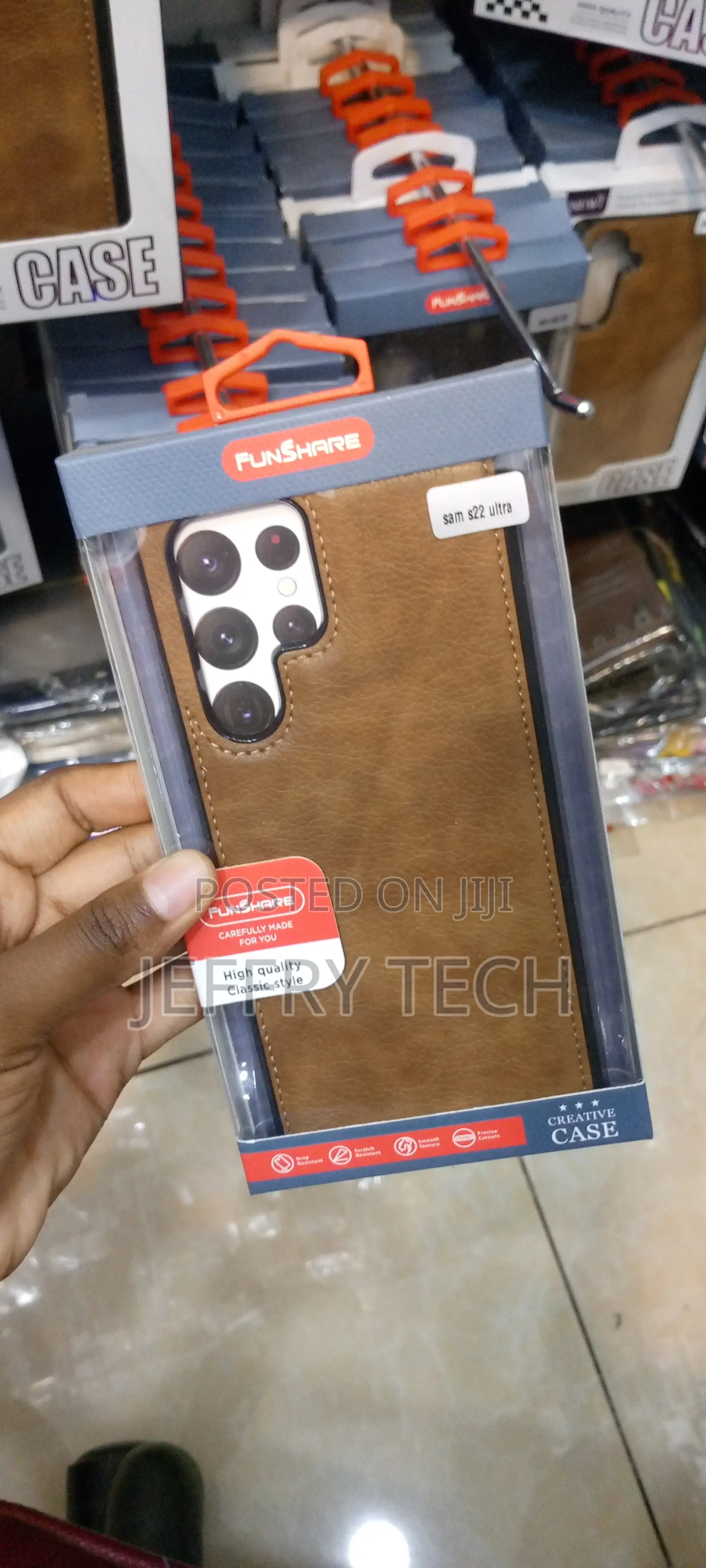 Leather Logo Cut Back Case for Samsung S22 Ultra-Brown