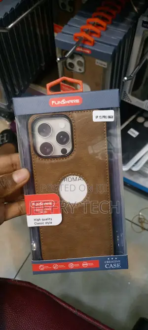 Leather Case for iPhone 15 Pro Max Logo View Luxury Elegant