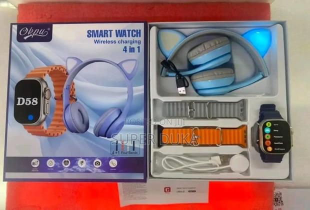 Smart Watch.4 in 1 D58 Wireless Charging + Headphones