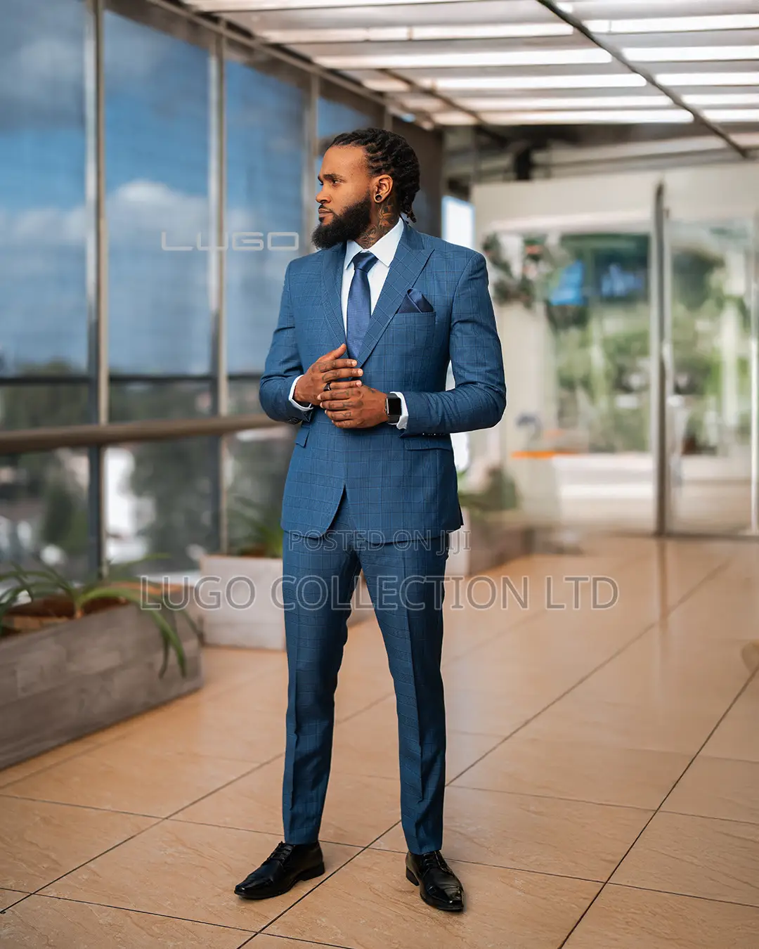Checked Blue Slim Fit Suits.