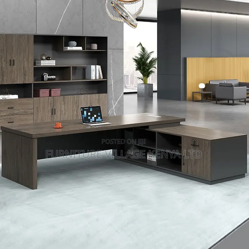 Modern Executive Desk With Secure Drawer, Cord Management