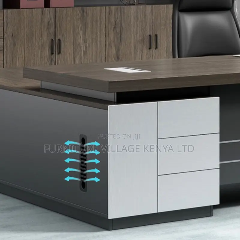 Modern Executive Desk With Secure Drawer, Cord Management