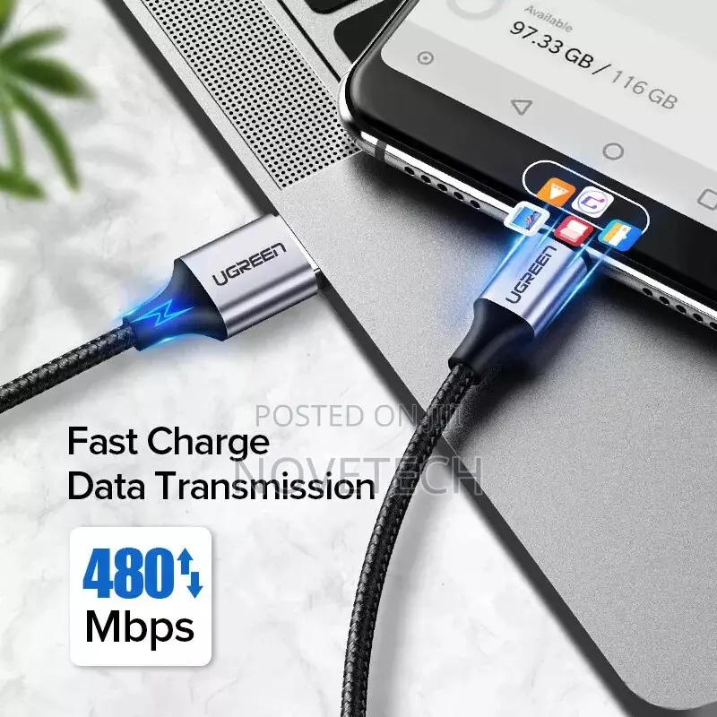 UGREEN USB to USB C Data Cable Nickel Plated 2m Black.