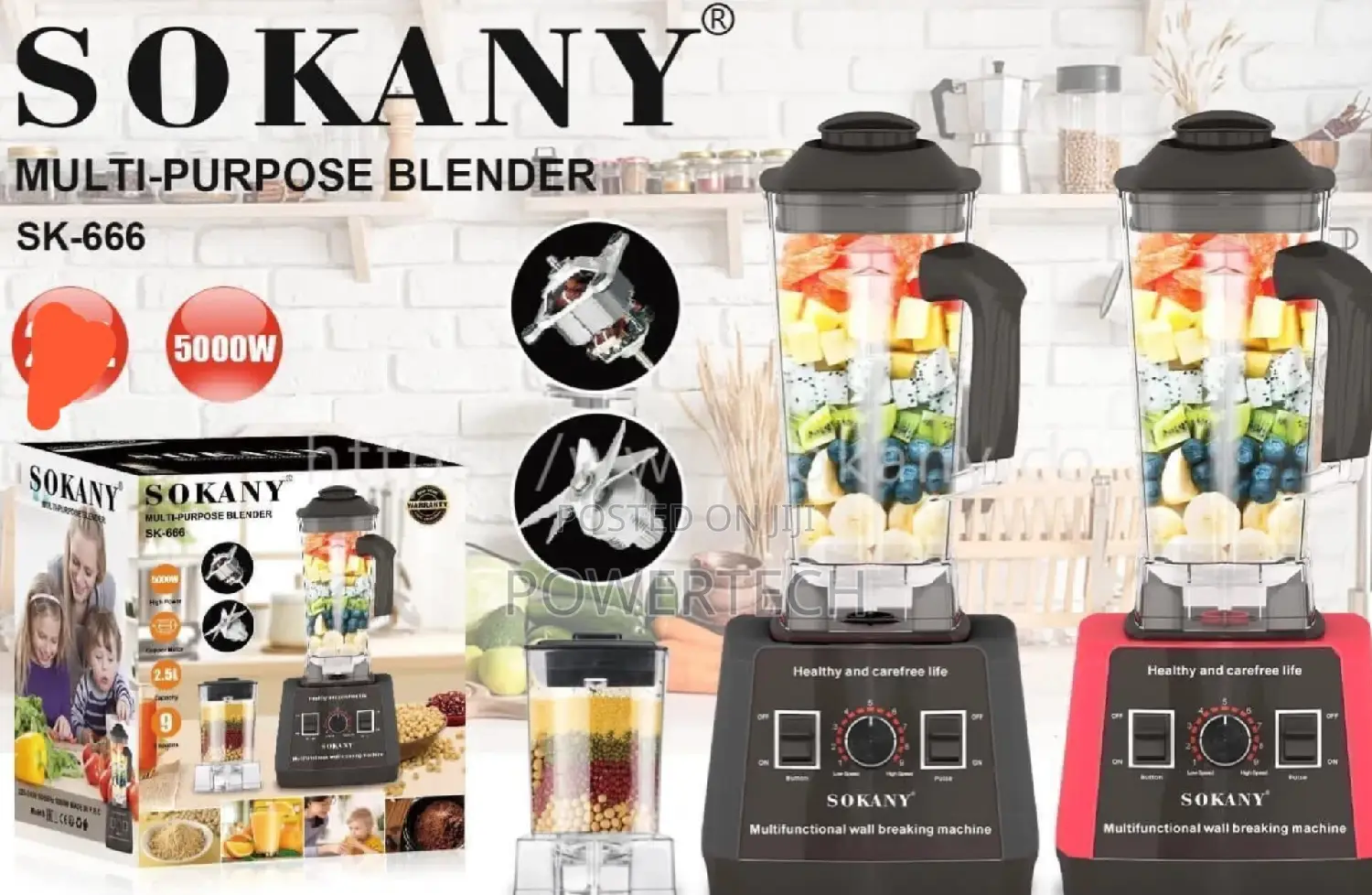 Sokany Commercial Blender 5000 Watts 2 LTR Jug Capacity
