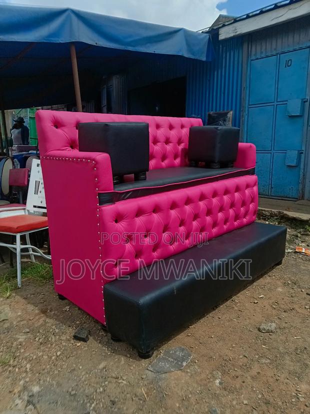 Pedicure Seat, 3 Seater Pink and Black With Armrest - main view