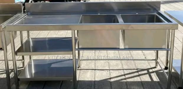 Top Class Double Bowl Stainless Steel Sink With Undershelfs