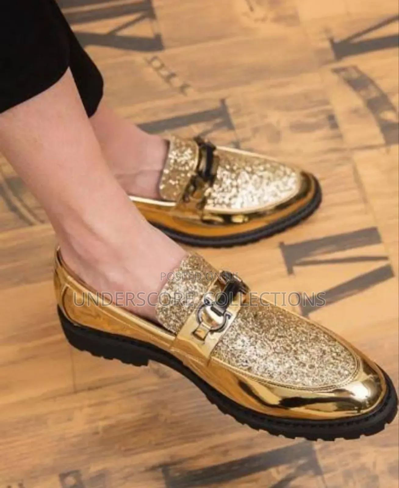 Wet Looks Men Gold Shoes