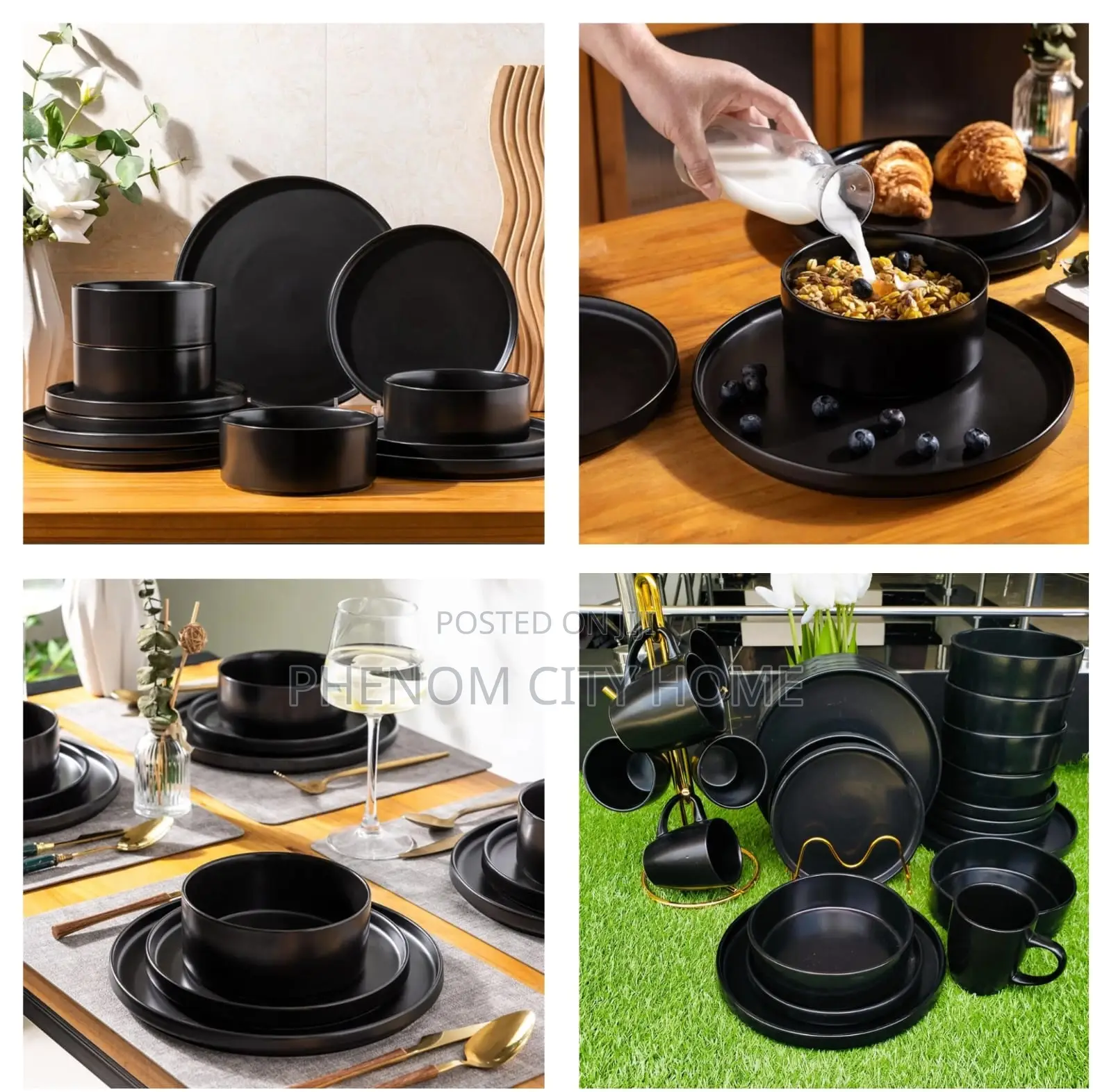 Black 24 Pc Ceramic Dinner Set Availabe