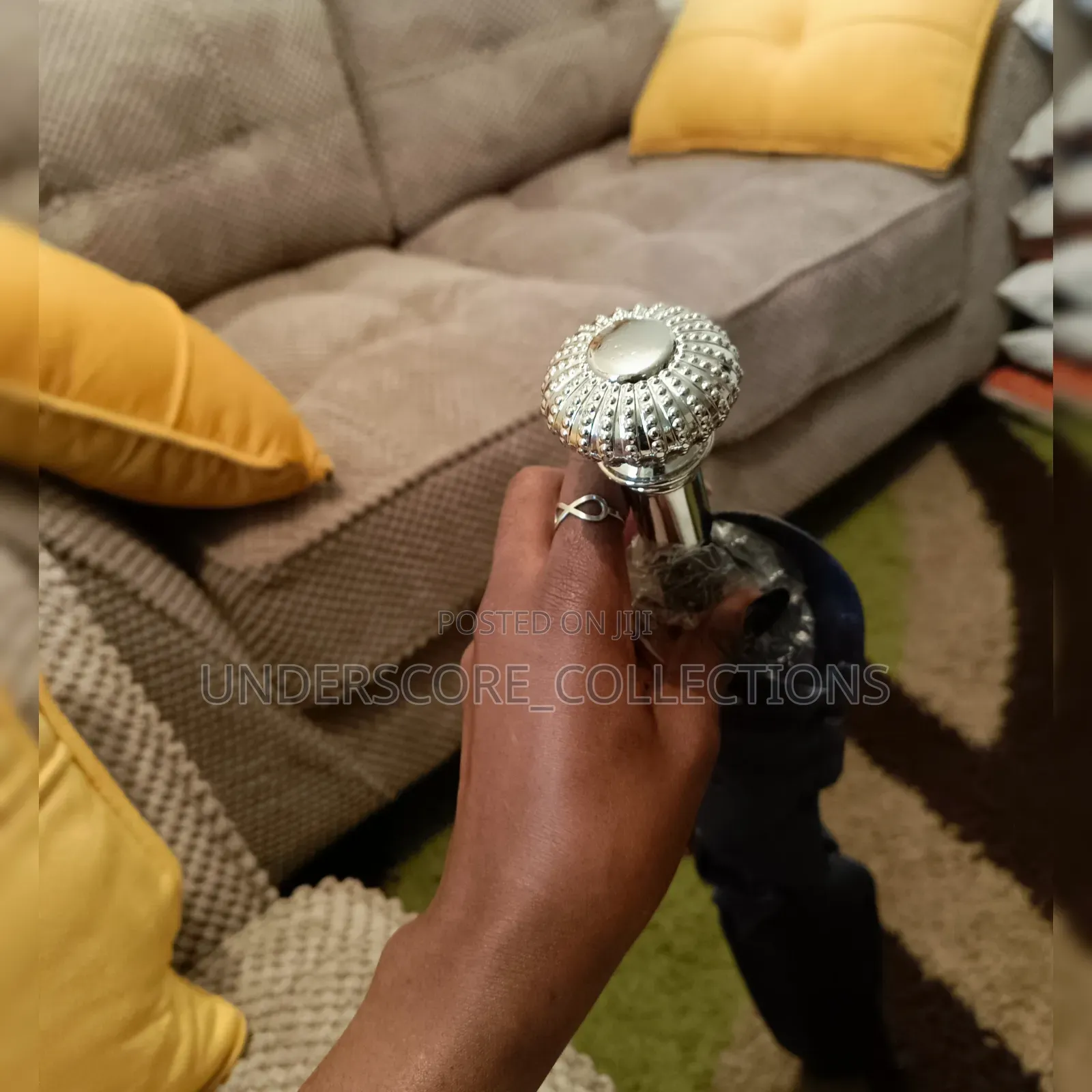 Round Head Silver Men Functional Walking Stick