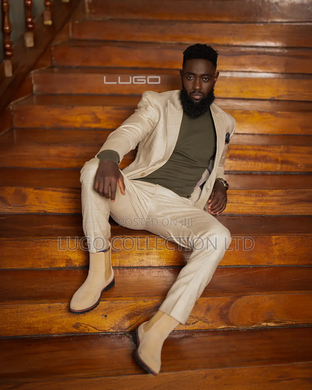 Men’S Suits Beige Checked Suit