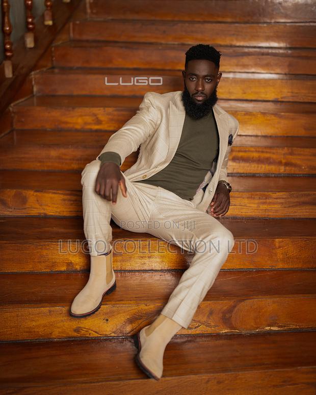 Men’S Suits Beige Checked Suit - thumbnail 3