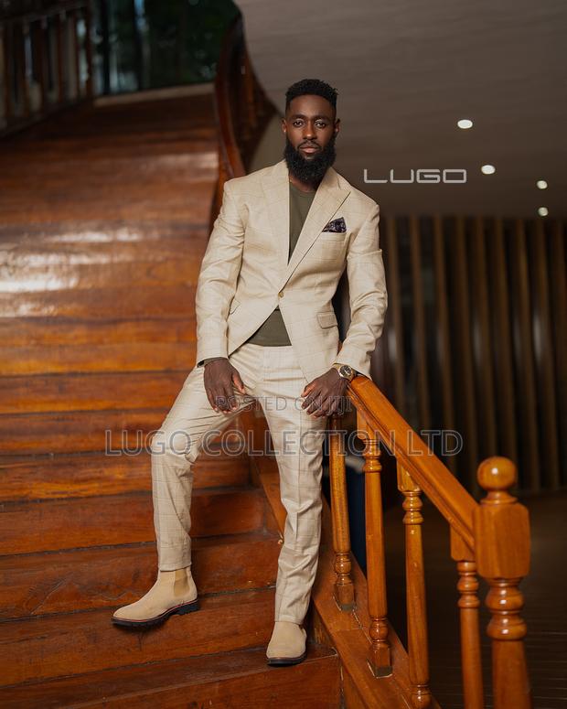 Men’S Suits Beige Checked Suit - thumbnail 2