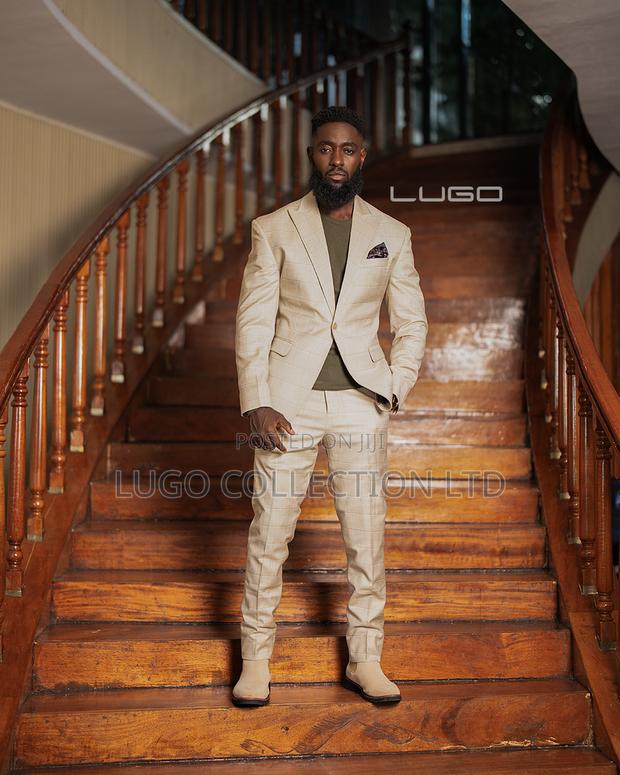 Men’S Suits Beige Checked Suit - main view