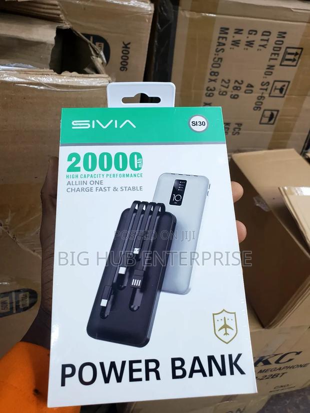 SIVIA 20000mah Portable Power Bank With Cables
