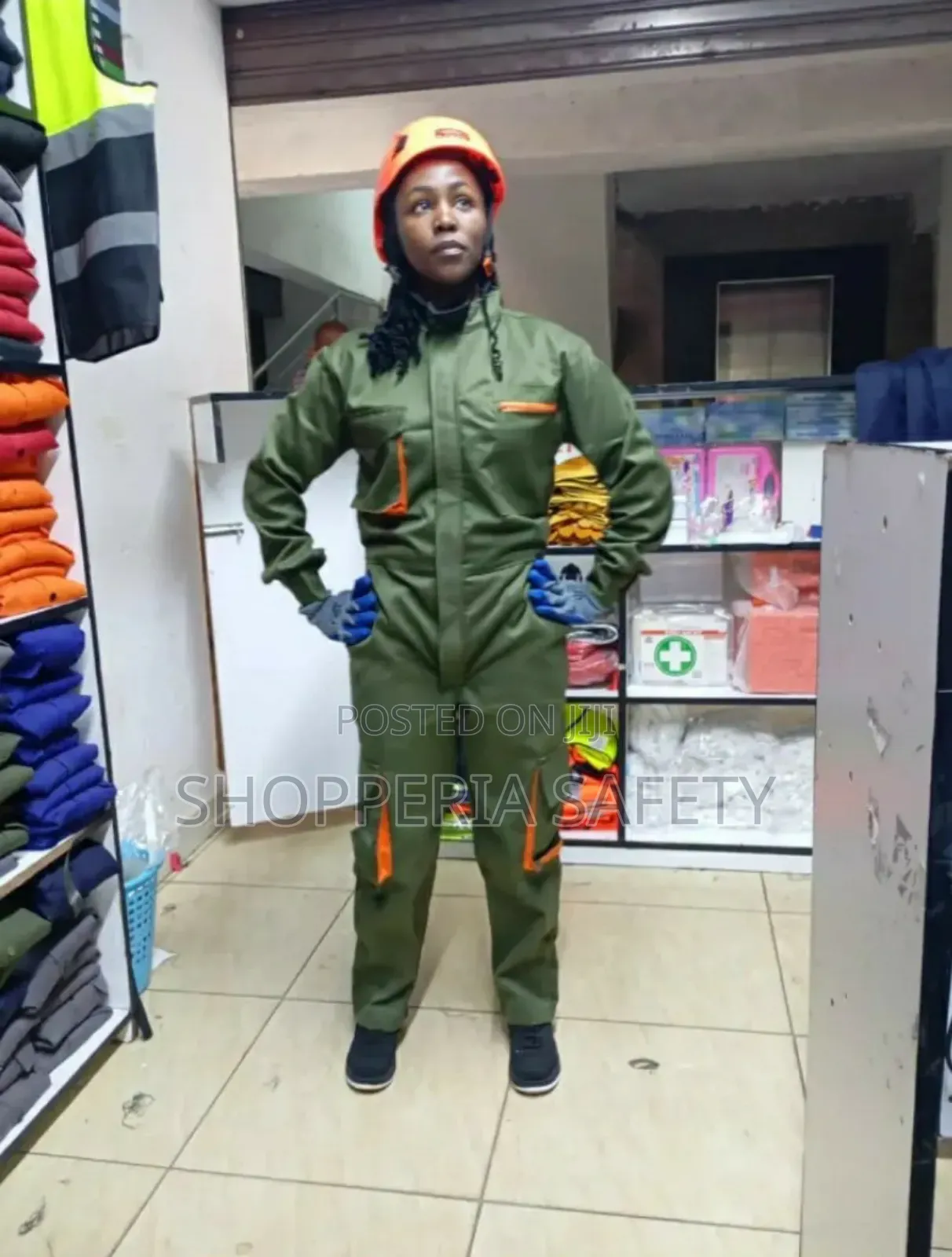 Cargo Overall- Jungle Green Mixed With Orange